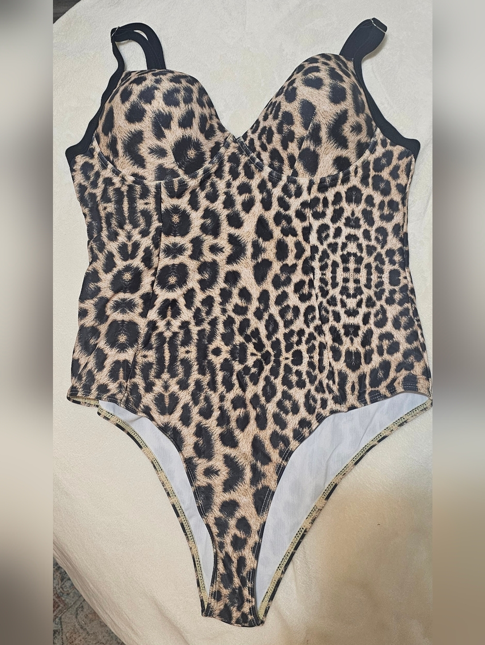 Size XL SHEIN Leopard Print One-Piece Swimsuit - Black and Tan